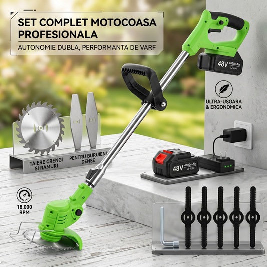 Motocoasa Electrica Profesionala 48V Ultra-Power – 18.000 RPM, 2x Acumulatori 4000 mAh